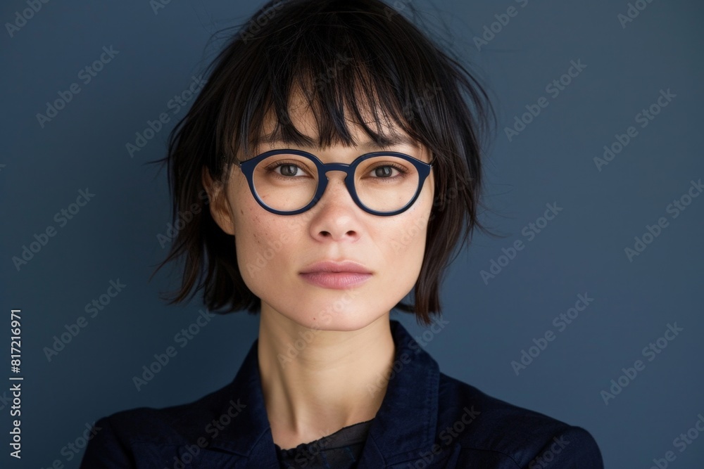 Confident Professional Woman with Stylish Glasses and Modern Bob Hairstyle Confident Professional Woman with Stylish Glasses and Modern Bob Hairstyle