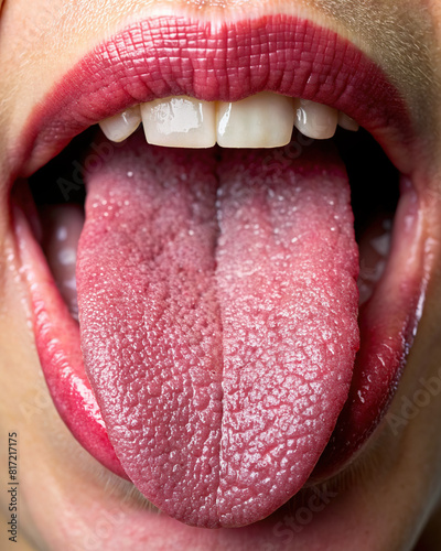 Extreme close-up of the tongue, displaying taste buds and papillae photo