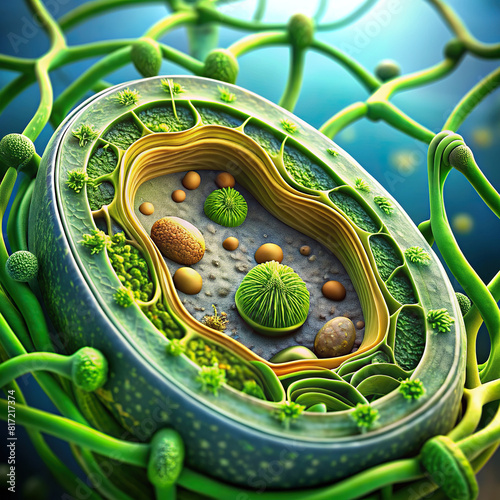 Detailed shot of a plant cell, emphasizing its cell wall and vacuole photo