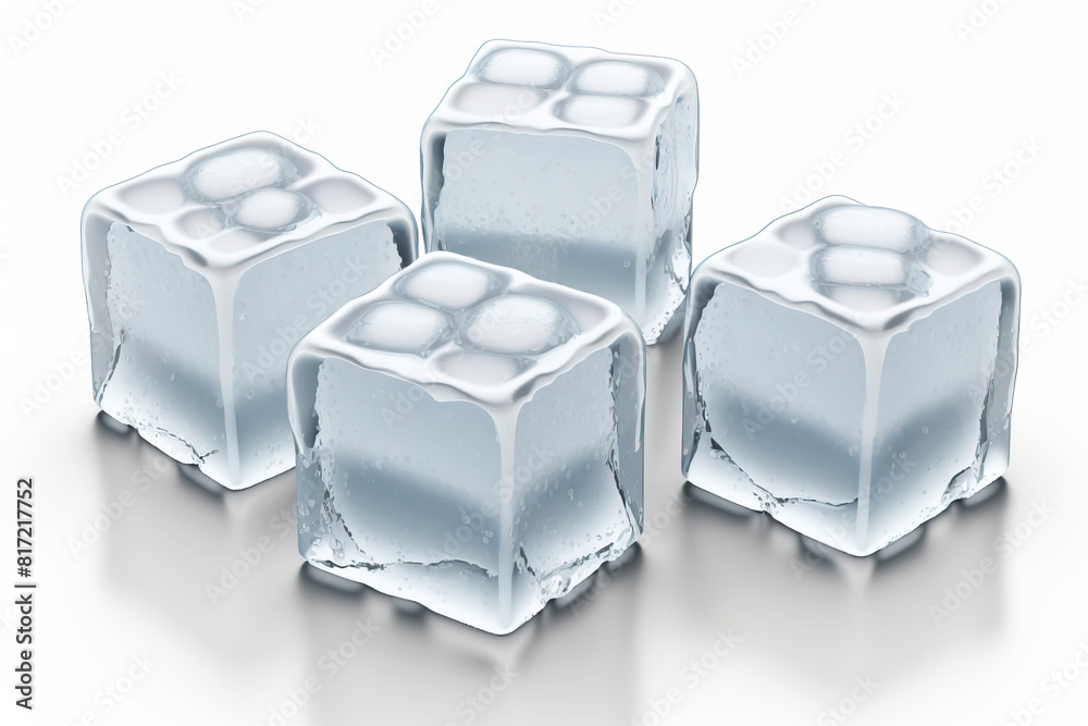 Transparent ice cube crystals isolated on white background. AI generated. Transparent ice cube crystals isolated on white background. AI generated.