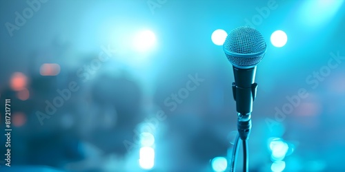 Microphone sur scène sous un projecteur en une minute. Concept Microphone on Stage, Spotlight, One Minute photo