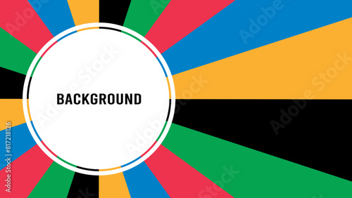 Sport background with rainbow pattern. Summer Olympic Games 2024 in Paris news banner. Round frame