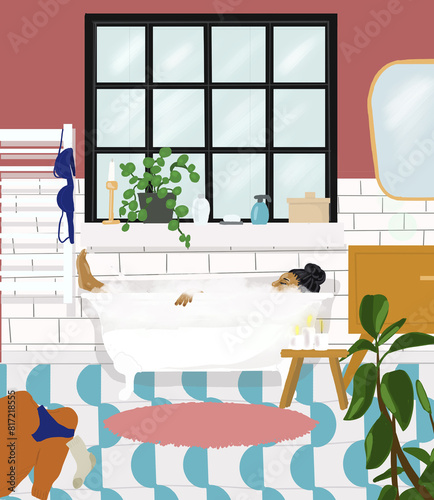 Femme noire illustration salle de bain détente décompression décoration relaxation photo