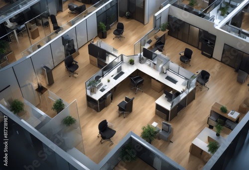 interior office 3d floor 3d center open space view workspace visualization business Top render layout