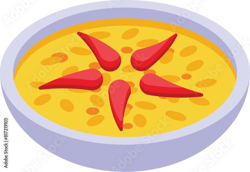 Vibrant illustration of a bowl of soup with red chili peppers, perfect for menus and food blogs