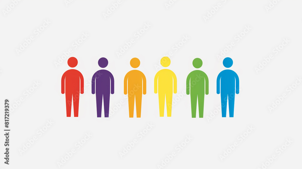 Rainbow-colored human figures stand side by side Rainbow-colored human figures stand side by side