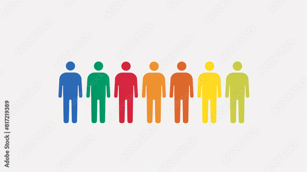 Rainbow-colored human figures stand side by side Rainbow-colored human figures stand side by side