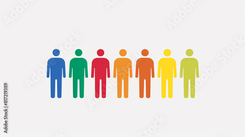 Rainbow-colored human figures stand side by side on the left side of a blank white canvas.