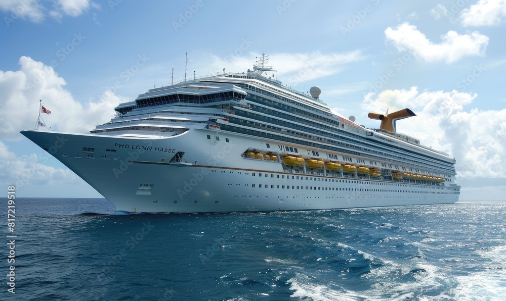 A cruise ship showcasing the interaction between the majesty of the ship and the surrounding natural beauty A cruise ship showcasing the interaction between the majesty of the ship and the surrounding natural beauty