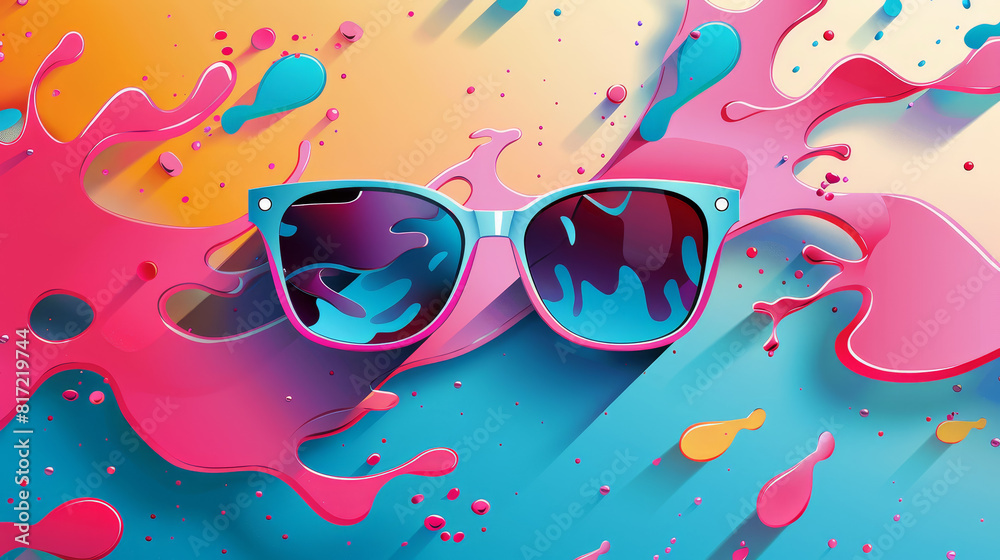 Fototapeta premium A colorful splash of paint with a pair of sunglasses in the middle