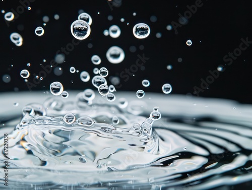 Wallpaper Mural drops water with bubbles fizzing up on black background Torontodigital.ca