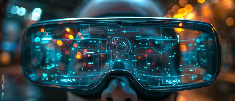 Augmented reality through smart glasses in front view Augmented reality through smart glasses in front view