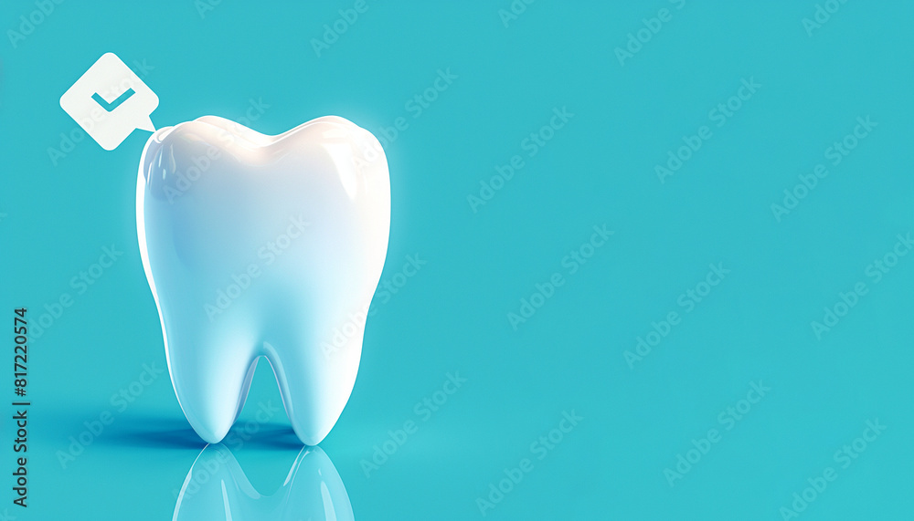 3d rendered tooth with check mark on blue background for dental technology 3d rendered tooth with check mark on blue background for dental technology