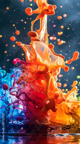 Detailed shot of vibrant acrylic paint merging in water  abstract and colorful