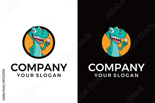 Papier peint dinosaur t-rex and dental logo mascot character