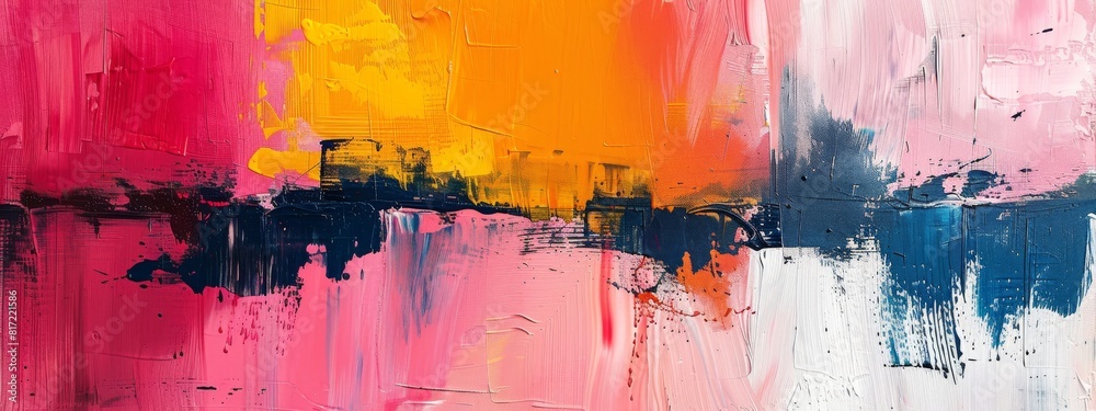 Fototapeta premium A contemporary art piece with bold brushstrokes, vibrant colors, and abstract forms. Gallery setting with minimalistic design.