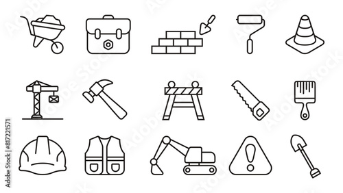 construction line icons set vector design illustration template in trendy style with editable stroke