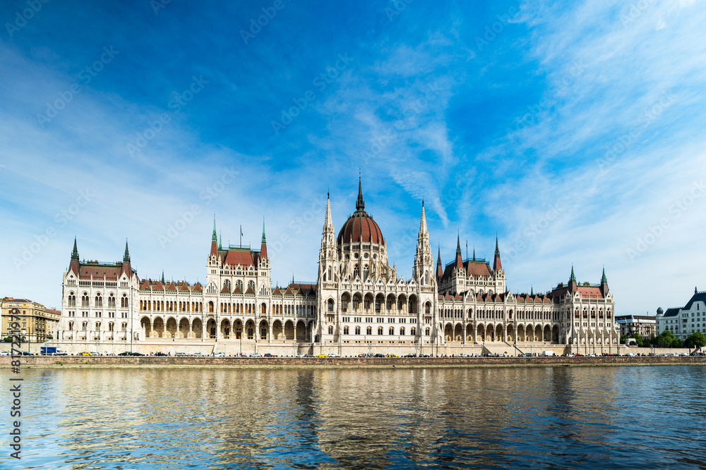 Hungarian parliament building by Danube river, Budapest, Hungary
