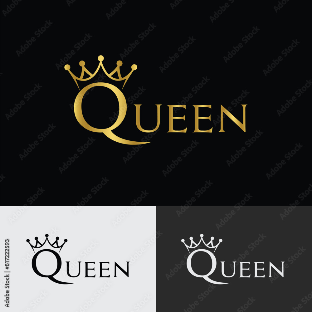 Queen text logo template with a crown icon Queen text logo template with a crown icon