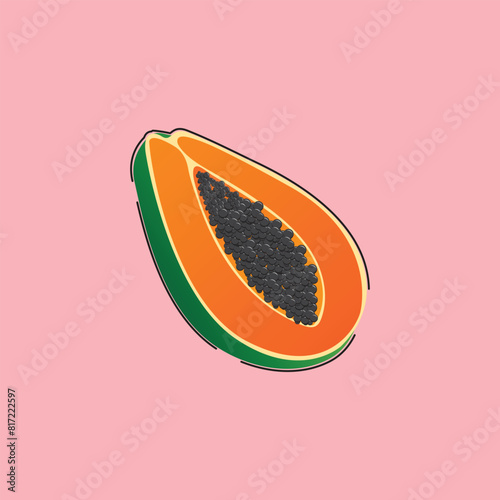 Summer fruits for healthy lifestyle. Papaya, whole fruit and half. Vector illustration cartoon flat icon isolated on white.
