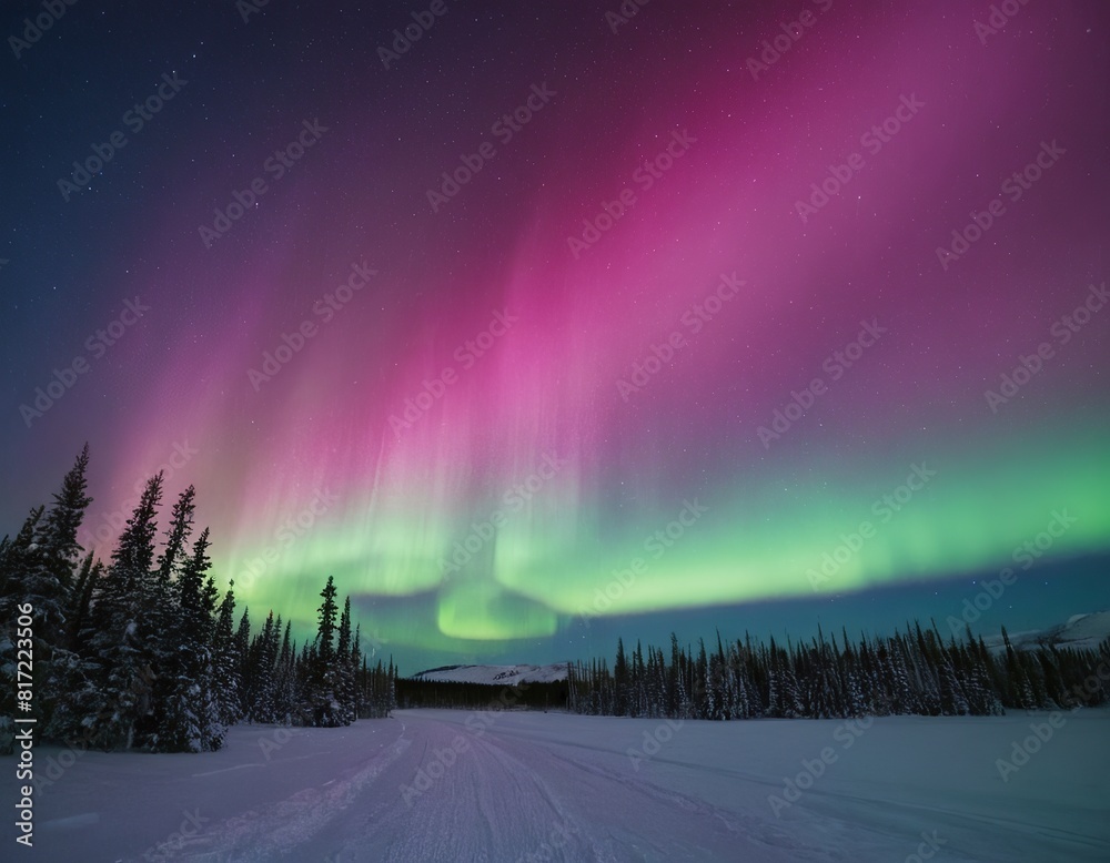 The Dance of Pink\and Green: Breathtaking Aurora Borealis Fills the Night Sky