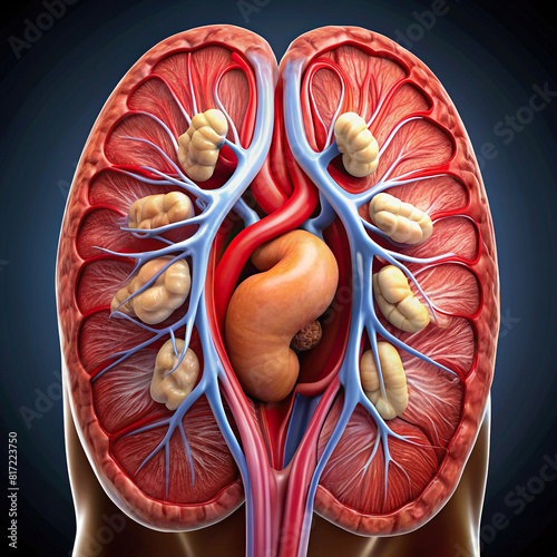 Detailed image of a human spleen, showing the red pulp and white pulp photo