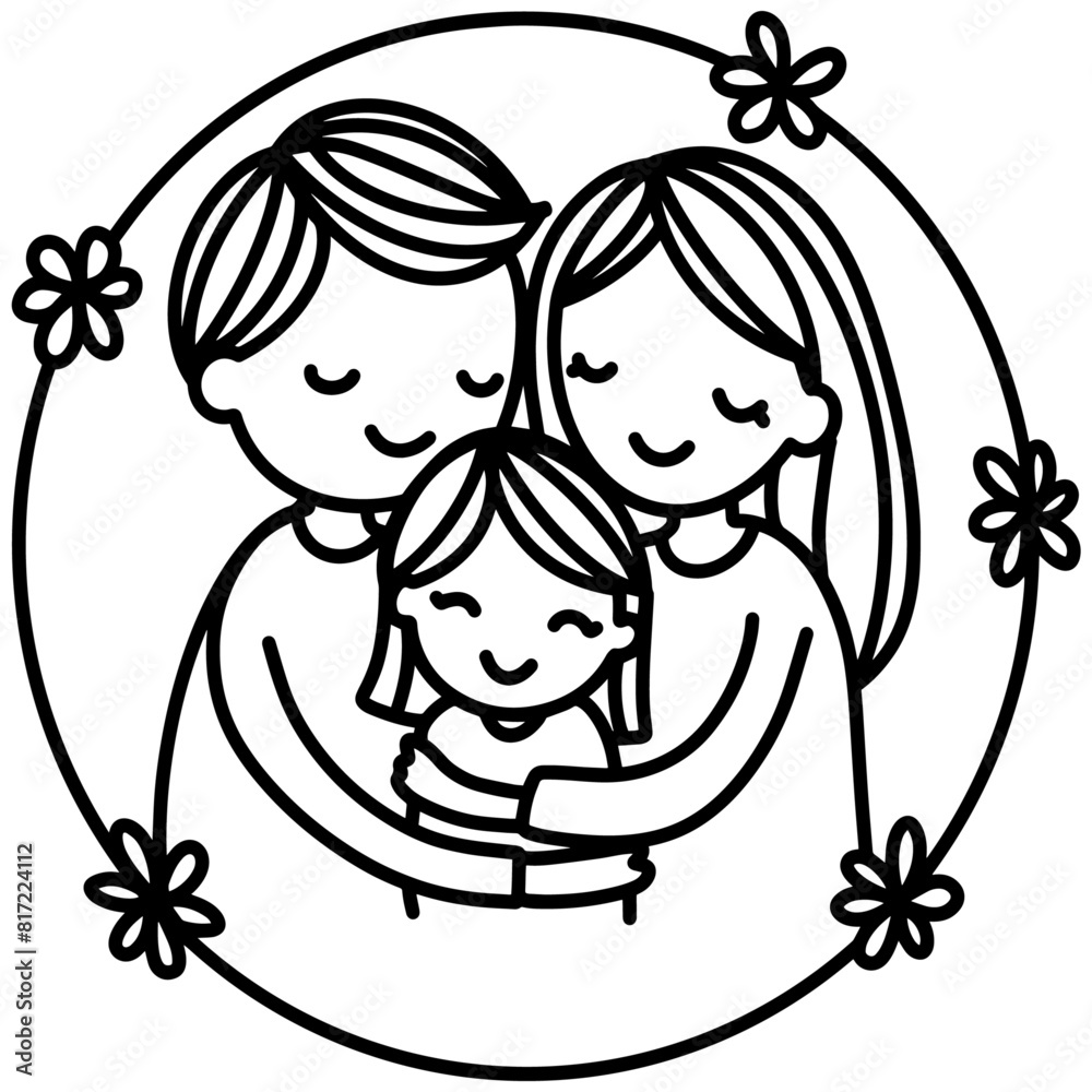 Family Tree and Portrait for Mother, Father, Son, and Daughter Family Tree and Portrait for Mother, Father, Son, and Daughter