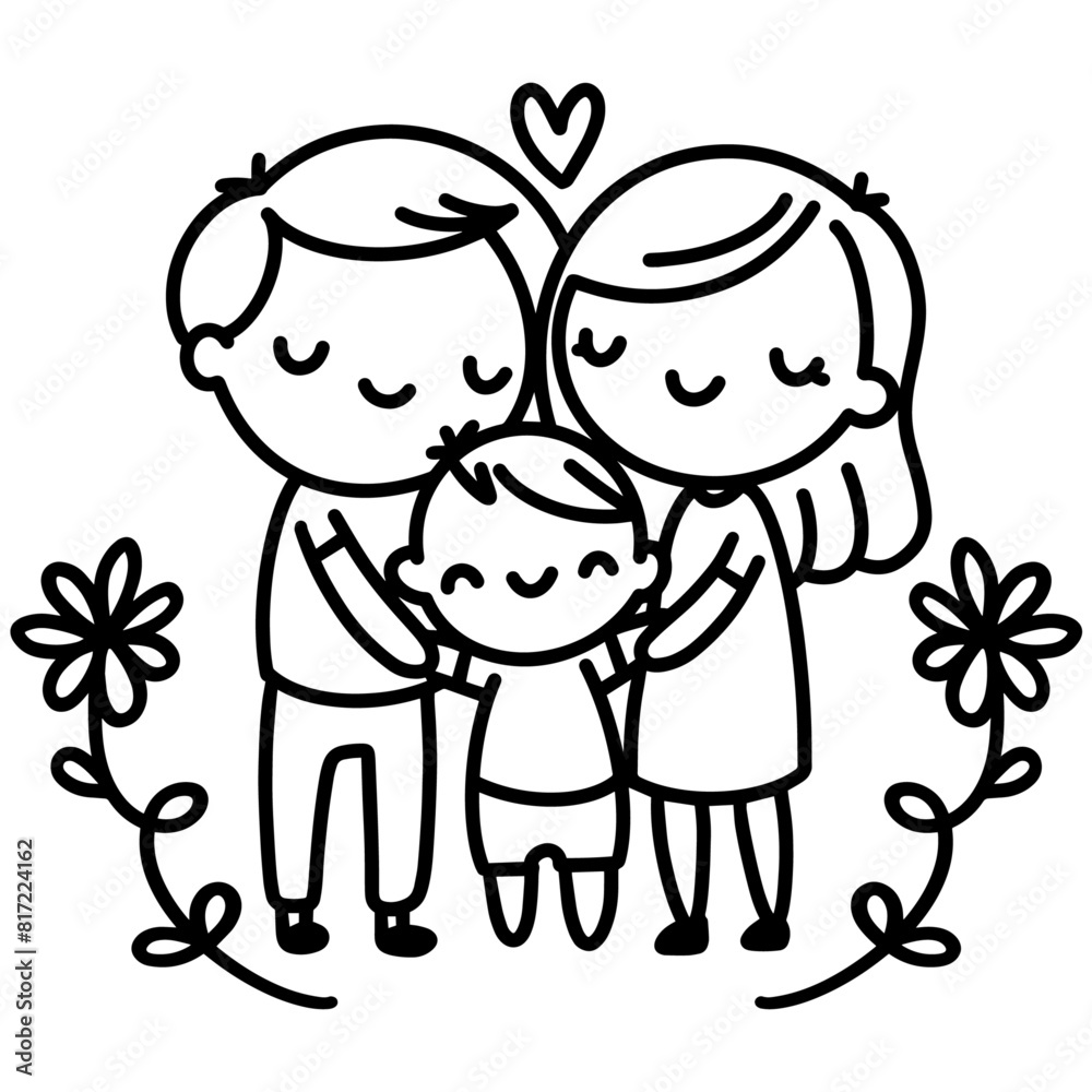 Family Tree and Portrait for Mother, Father, Son, and Daughter Family Tree and Portrait for Mother, Father, Son, and Daughter