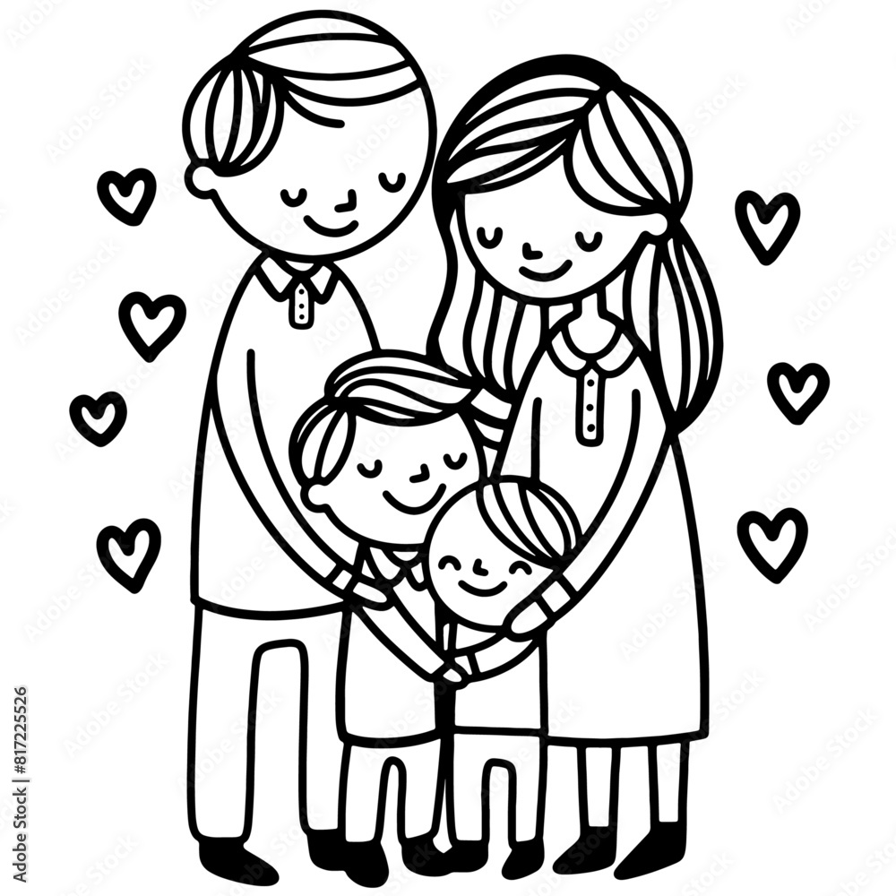 Family Tree and Portrait for Mother, Father, Son, and Daughter Family Tree and Portrait for Mother, Father, Son, and Daughter