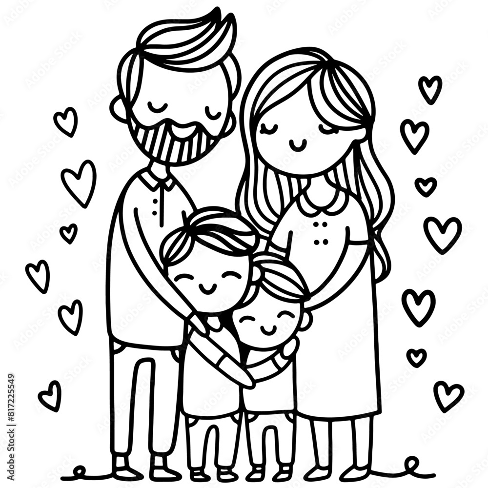 Family Tree and Portrait for Mother, Father, Son, and Daughter Family Tree and Portrait for Mother, Father, Son, and Daughter