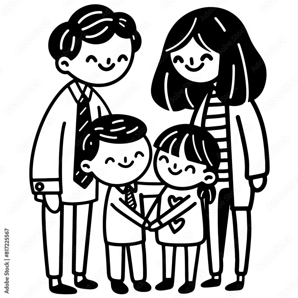 Family Tree and Portrait for Mother, Father, Son, and Daughter Family Tree and Portrait for Mother, Father, Son, and Daughter