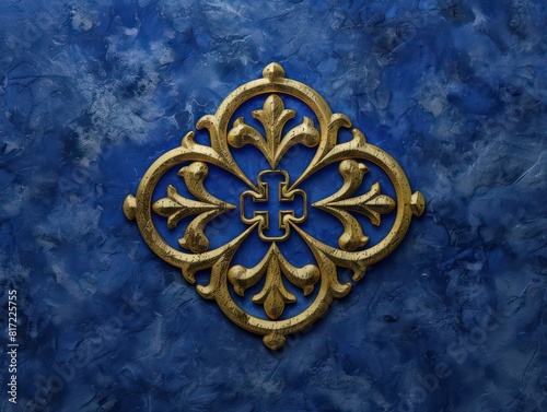 medieval guild metal symbol, blue and golden