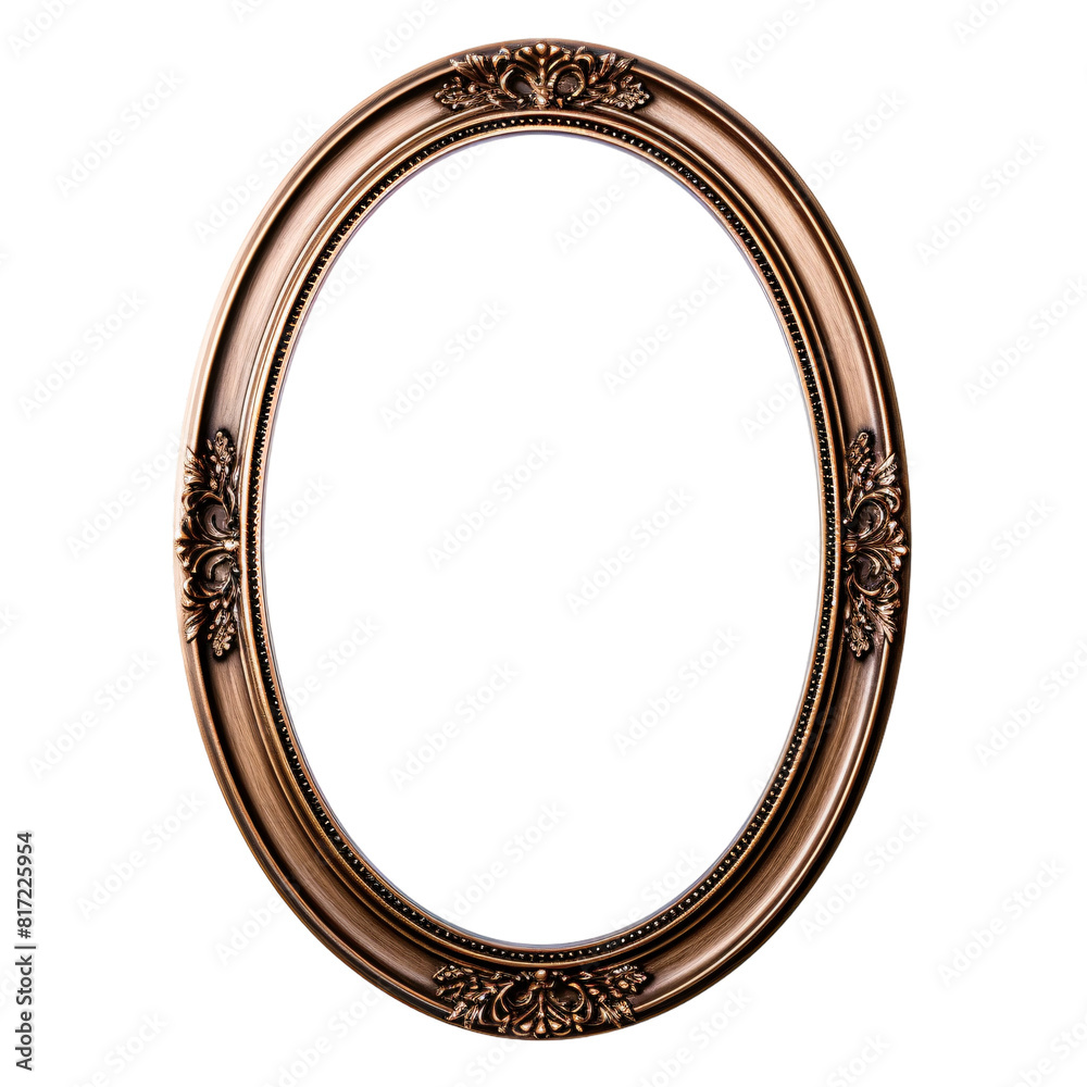 Bronze oval picture frame isolated on a transparent background, PNG
