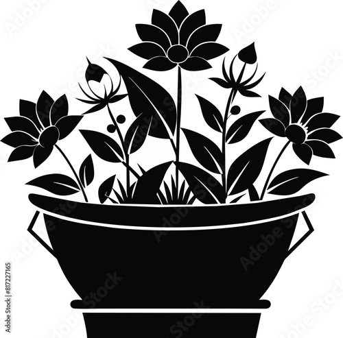 Flower tub silhouette black and white 
