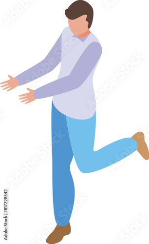 Energetic and vibrant isometric man dancing with joyful and playful expression in modern casual celebration illustration vector graphic design character motion