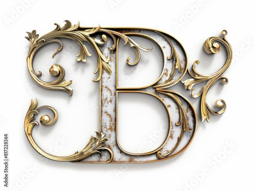 old english B lettering in gold fine relief on white background photo