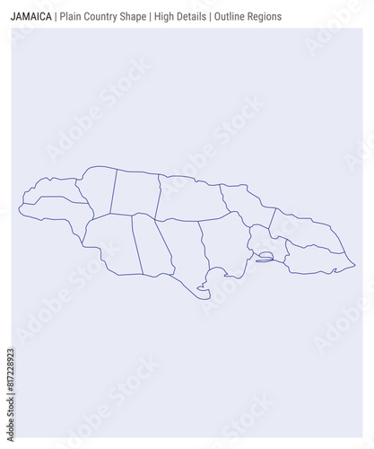 Jamaica plain country map. High details. Outline regions style. Shape of Jamaica. Vector illustration.