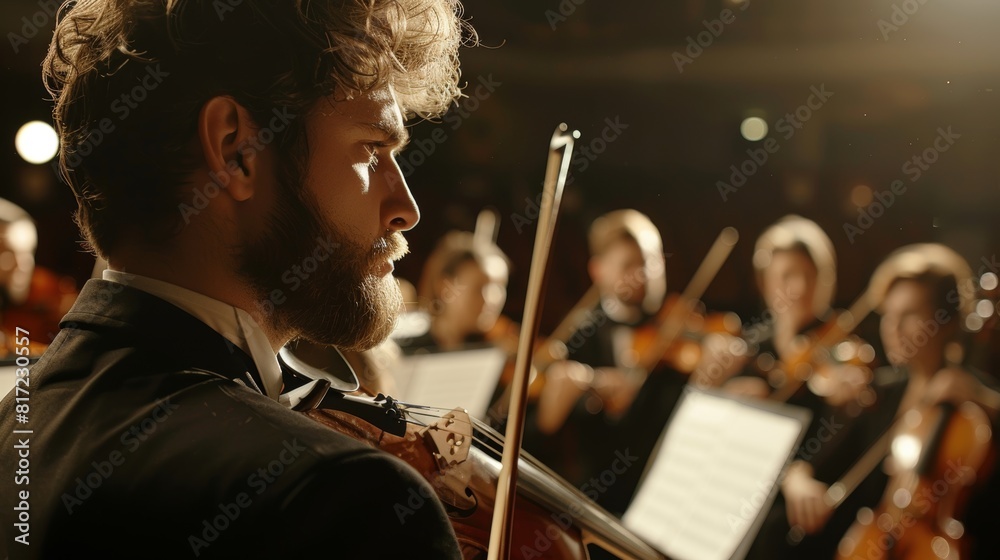 Fototapeta premium Composer Experiencing First Orchestra Performance of His Piece - Capturing the Emotion of Artistic Debut