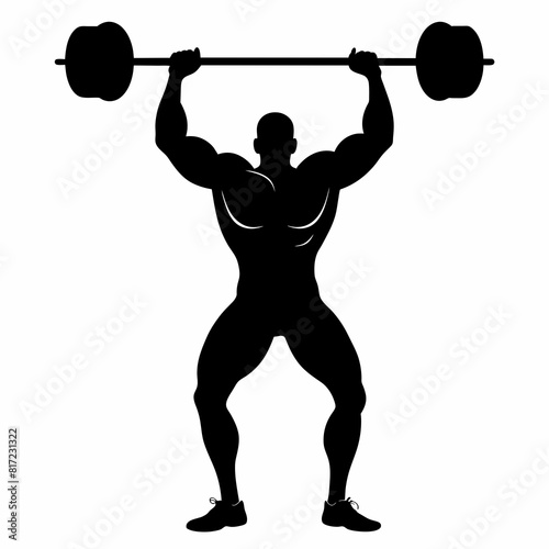 A single gym muscle holding a barbell overhead vector silhouette