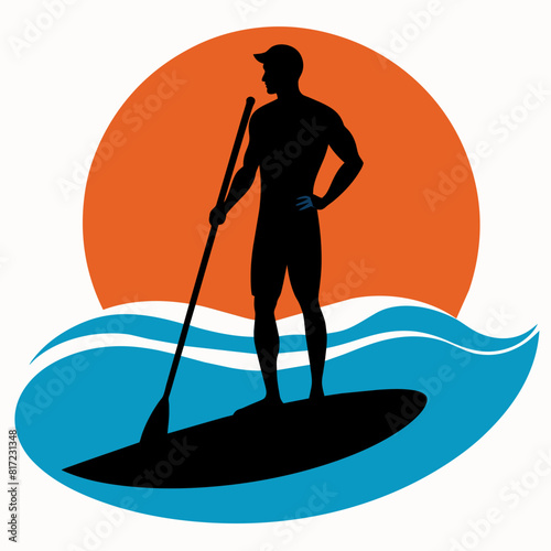 The man on the Sup board vector illustration