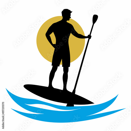 The man on the Sup board vector illustration