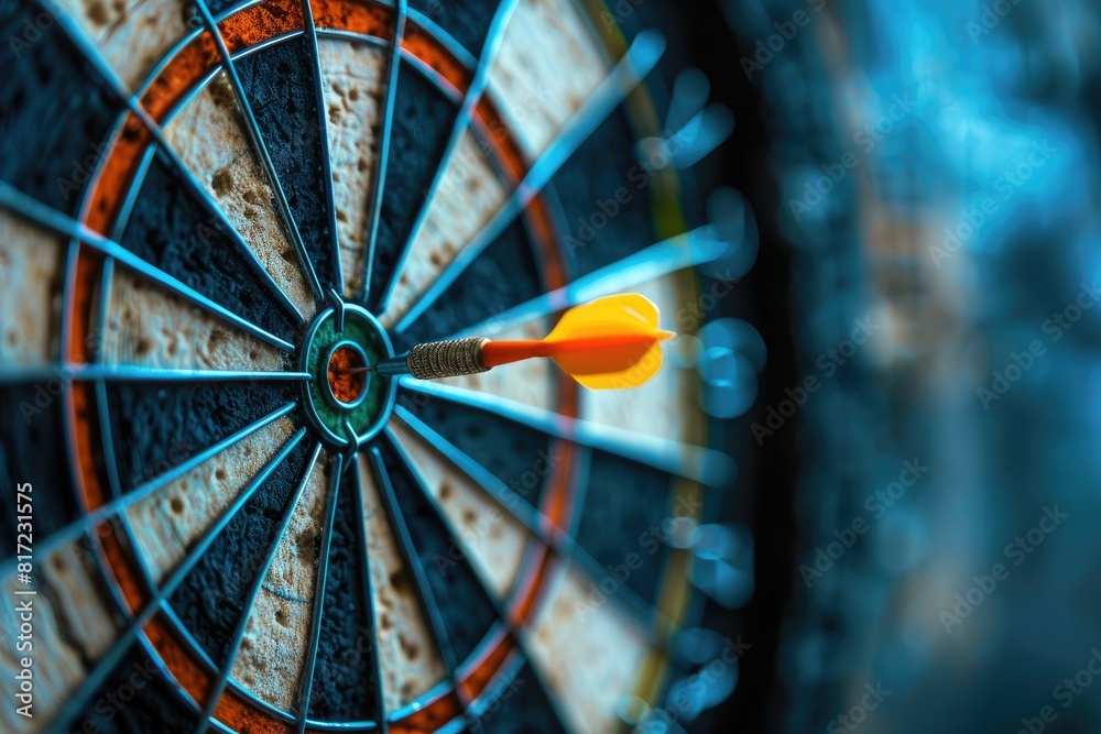 Dart in the middle of a bullseye reaching the target Dart in the middle of a bullseye reaching the target