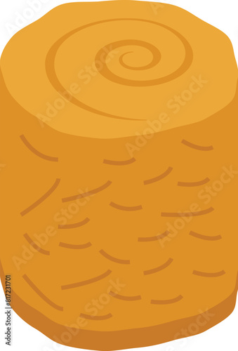 Cartoon hay bale icon with round cylindrical shape, isolated on white background, suitable for agriculture, farming, and rural themed designs photo