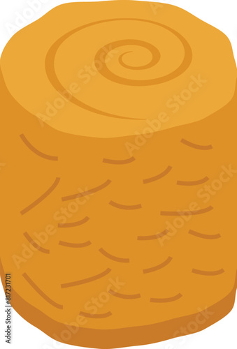 Cartoon hay bale icon with round cylindrical shape, isolated on white background, suitable for agriculture, farming, and rural themed designs