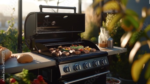 A backyard barbecue with AI-enhanced grilling equipment, optimizing cooking times and temperatures for the perfect outdoor feast. 32k, full ultra HD, high resolution