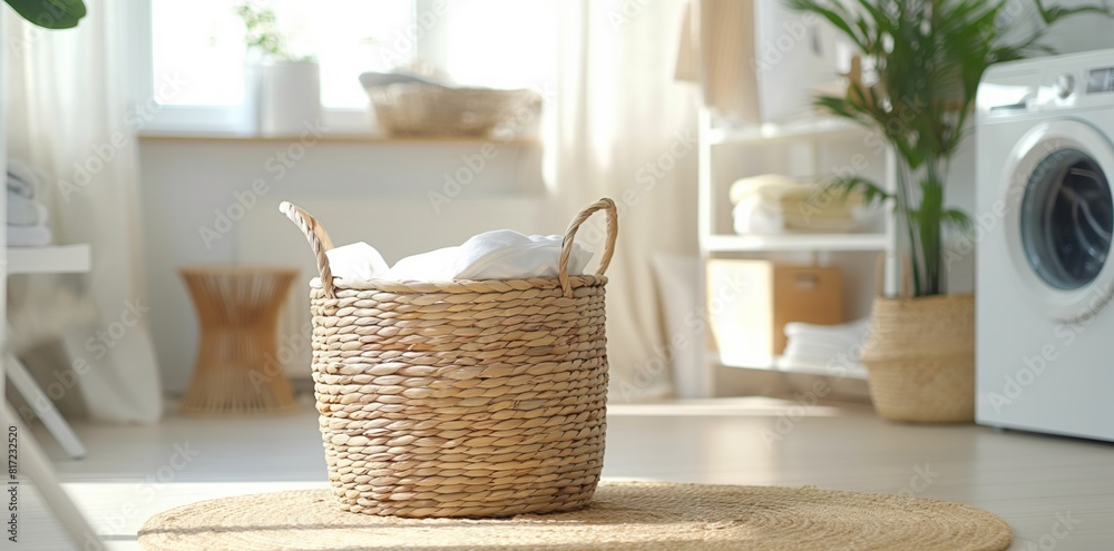 Fototapeta premium a basket with towels in a laundry room