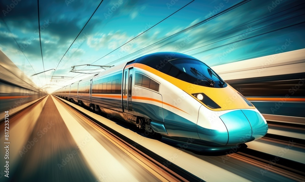 Obraz premium Long high-speed train moving fast