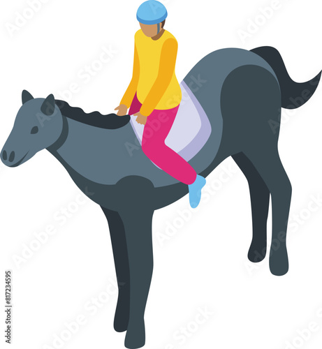 Colorful vector of a person riding a horse, designed in a modern isometric style