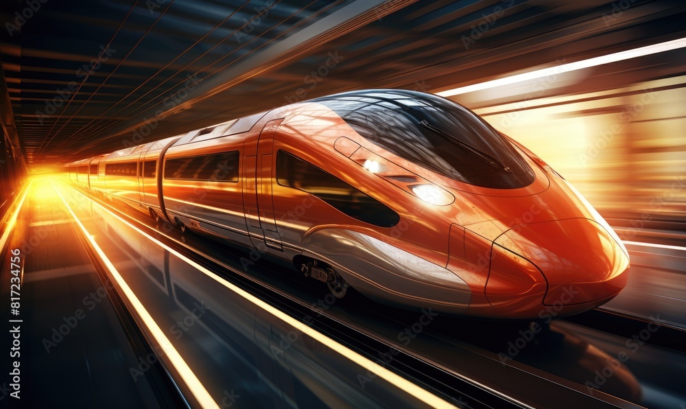 Obraz premium Long high-speed train moving fast