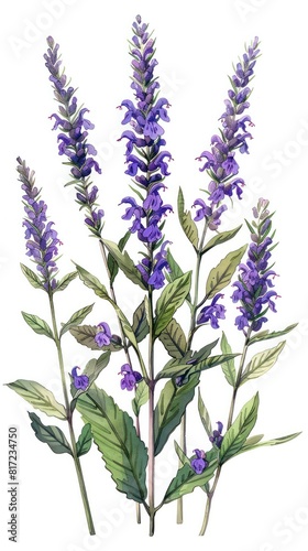 Detailed of a Blue Vervain Plant with Purple Flower Spikes